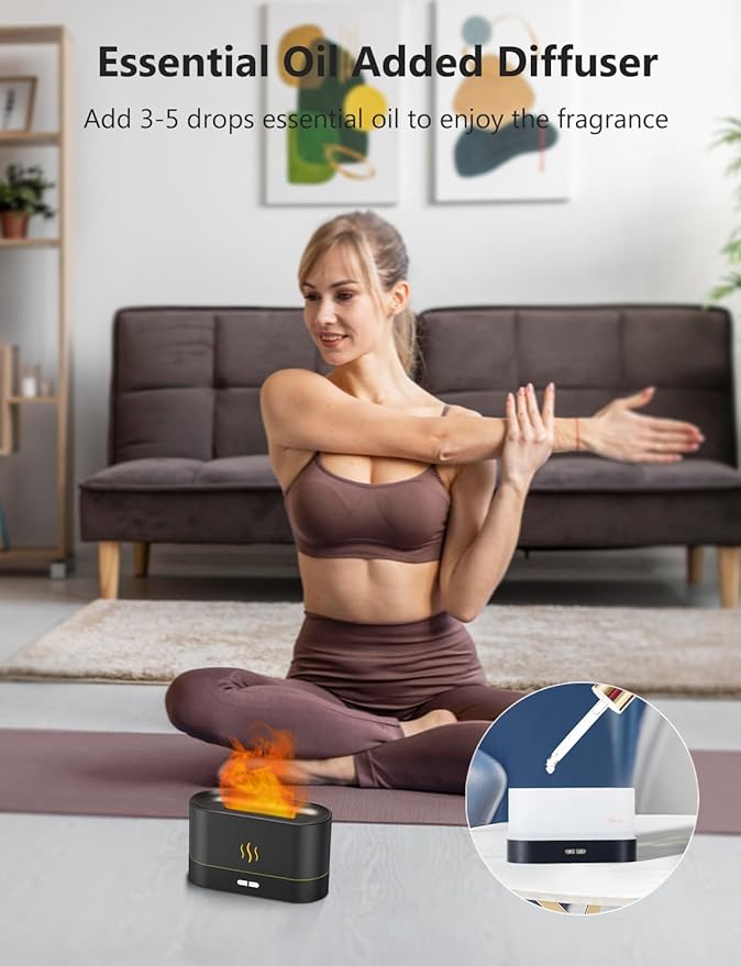 Air Humidifier, Essential Oil Diffuser with Led Flame Light - 7 Colors, 180mL Capacity (8 Hours), Noiseless Operation, Auto-Off Protection - Perfect for Home Bedroom Office Gifts(White)