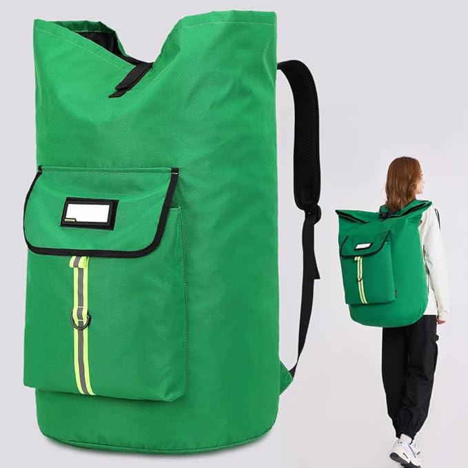 Extra-Large Heavy Duty Laundry Bag Backpack - Drawstring Closure (Grass Green)