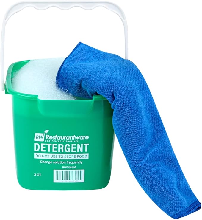 Restaurantware RW Clean 3 Quart Cleaning Buckets 10 Detergent Square Buckets - With Measurements Built-In Spout And Handle Green Plastic Utility Buckets For Home Or Commercial Use