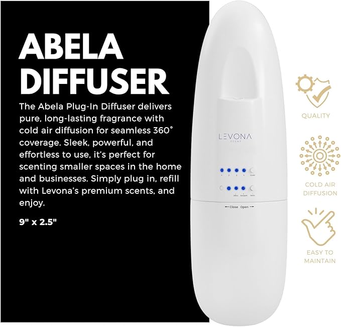 Levona Scent Abela 100 - Essential Oil Diffuser & Plug in Air Freshener for Home, Office and Hotel Use, Waterless Diffuser & Nebulizer - White, 500 sqft (Button Control, Oil Not Included)