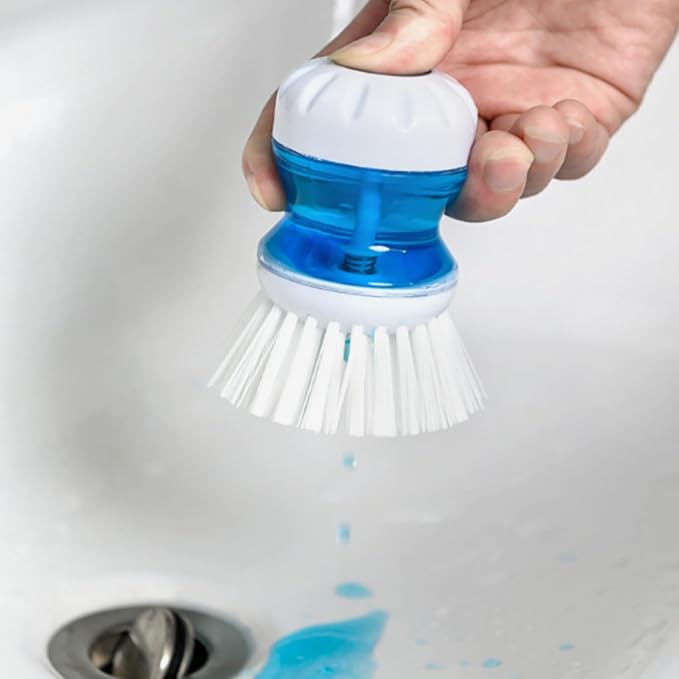 Dish Brush with Soap Dispenser for Dishes Pot Pan Kitchen Sink Scrubbing, White 3 Pack