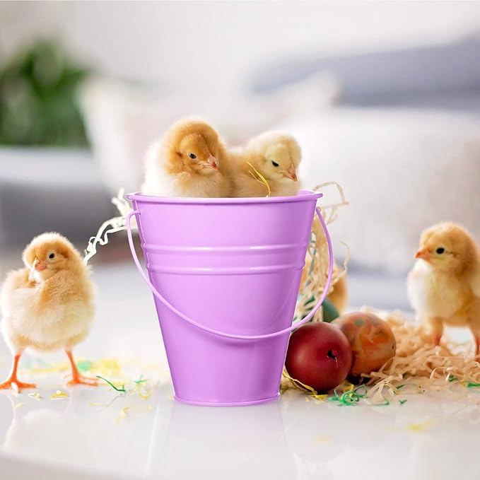 Sadnyy 6 Pack Galvanized Bucket, 5" Metal Bucket with Handles, Metal Buckets and Pails, Kids Party Supplies, Toy Container Table Centerpiece Decoration(Green, Yellow, Orange, Blue, Purple, Pink)