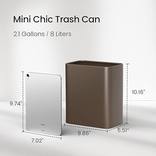 Cesun Small Bathroom Trash Can, 2.1 Gallons, Open-Top, Brown Metal, Stainless Steel, Modern, Ideal for Bathroom, Bedroom, Home Office,Toilet, Rv,Near Desk, Under Sink