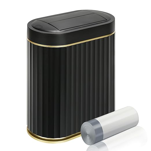 ELPHECO Bathroom Trash Can with Lid Butterfly, Motion Sensor Trash Can Bathroom Decor Automatic Garbage Can Wastebasket Bathroom Accessories, Kitchen, Living Room, Office, Black Gold