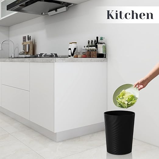 UUJOLY Bathroom Small Trash Can with Trash Bag Plastic Garbage Can Round Waste Basket for Bathrooms, Laundry Room, Kitchens, Offices, Kids Rooms, Dorms, 1.8 Gallons, 3 Pack (Black)