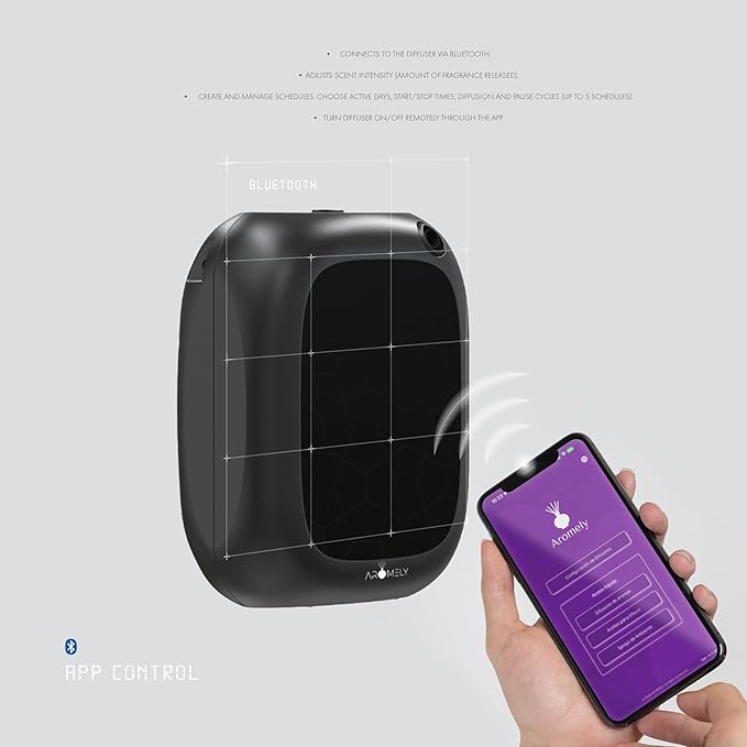 Aromely Smart Bluetooth Nebulizing Aromatherapy Scent Diffuser, Essential Oil Diffuser for Home, Spa & Office, Waterless Aroma Diffuser, App Controlled Perfect Air Freshener up to 1,500 SQFT - Black