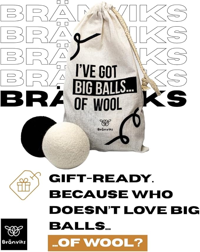 Wool Dryer Balls – 6 XL Balls (White & Black Set) – Premium Natural Fabric Softener – 100% New Zealand Wool – Reusable, Eco-Friendly, Reduces Wrinkles & Static