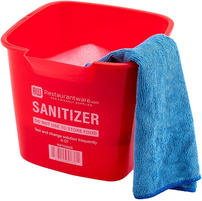 Restaurantware RW Clean 6 Quart Cleaning Buckets 10 Detergent Square Buckets - With Measurements Built-In Spout And Handle Red Plastic Utility Buckets For Home Or Commercial Use