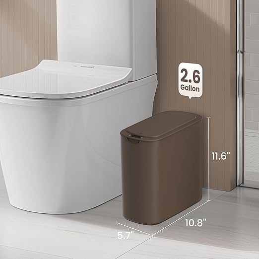 Cesun Automatic Motion Sensor Bathroom Trash Can with Lid, 2.6 Gallon Touchless Trash Bin, Smart Plastic Slim Garbage Can Small Brown Wastebasket for Toilet, Office, rv, Bedroom, Living Room