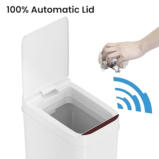 iTouchless 3 Gallon Bathroom Sensor Trash Can, 10 Liter Slim Touchless Automatic Small Garbage Bin with Lid, Narrow Smart Motion Control Commercial Waste Basket for Bedroom, Office, White