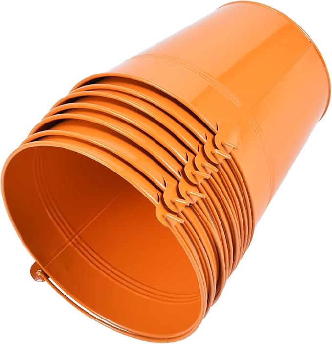OBTANIM 7 Pack Orange Metal Buckets with Handle Galvanized Ice Pails for Plants, Succulents, Party Favors Organizing, Rustic Home Decor or Classrooms Pencil Storage (7.1 x 5.2 inch)
