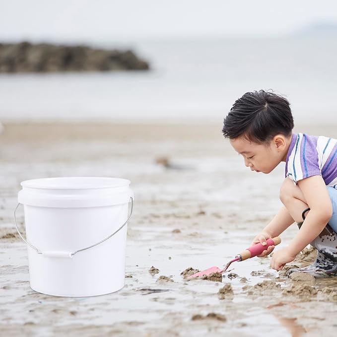 4-Pack 15 Liters White Food Grade Storage Buckets, Plastic Paint Pails with Lids