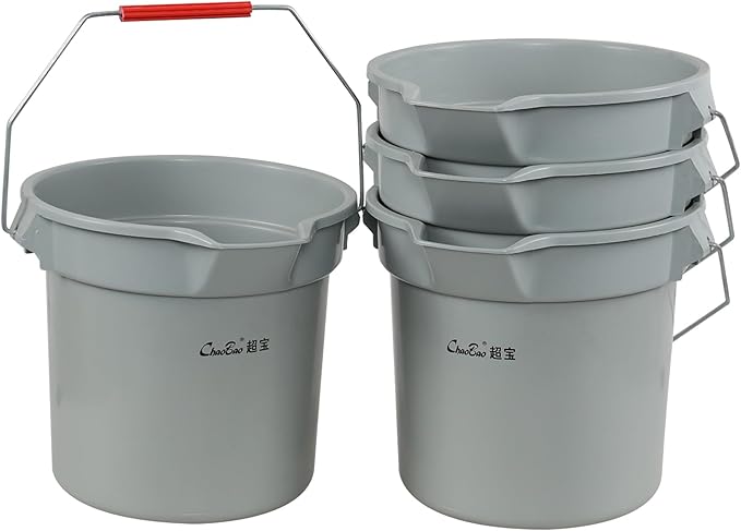 Vcansay 4 Packs Round Bucket with Spout, 14-Quart Cleaning Bucket Plastic, Grey