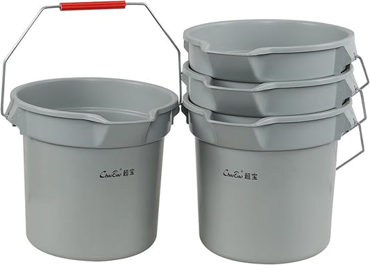 Vcansay 4 Packs Round Bucket with Spout, 14-Quart Cleaning Bucket Plastic, Grey