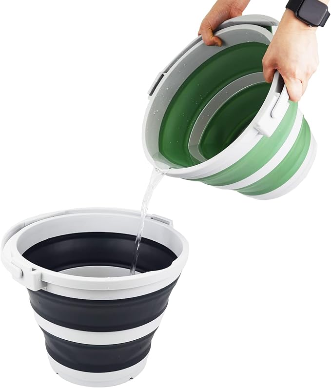 SAMMART 10L (2.64Gallon) Collapsible Fishing Bucket with Locking Lid - Portable Plastic Water Pail - Space Saving Outdoor Waterpot - Trunk Organizer for All Types of Vehicles (Grey/Slate Grey)