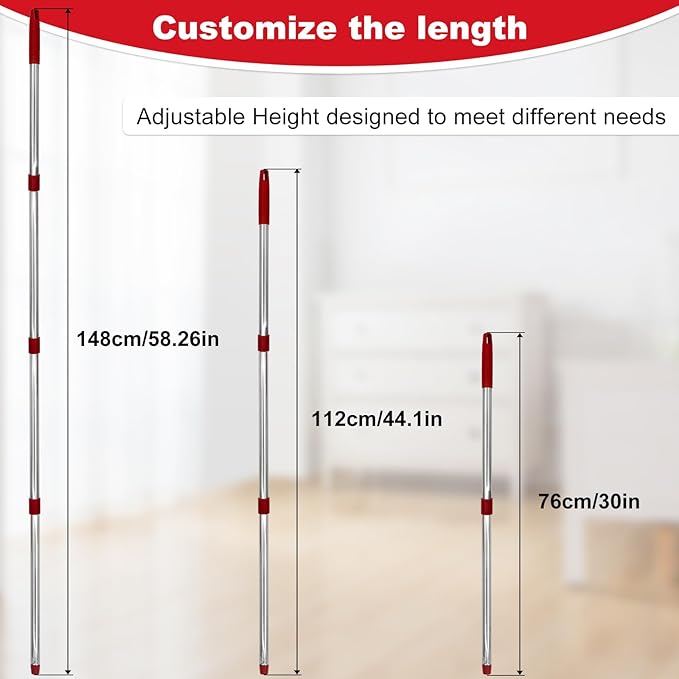 Mop Handle for Ocedar, Spin Mop Handle for O Cedar, 4-Section Mopping Handles Replacement for Ocedar, 30" to 58" Adjustable Stick for O-Cedar, Extra Long Pole Handles for O Cedar
