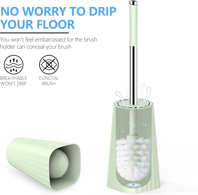 SetSail Toilet Brush, Compact Size Toilet Bowl Brush and Holder Toilet Brushes for Bathroom with Stainless Steel Handle Toilet Cleaner Brush with Durable Scrubbing Bristles, Splash-Proof, Green