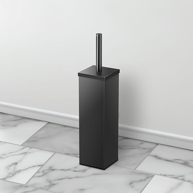 Gatco 1488MX Elegant Square Toilet Brush Holder, Matte Black