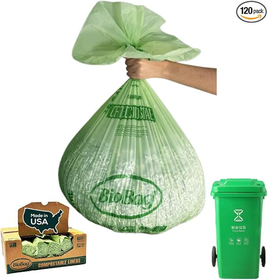 BioBag (USA) The Original Compostable Bag, 39 Gallon, 120 Count, 100% Certified Compostable Trash Bag Liners for Food Waste, Extra Strong and Durable, Trash Bag