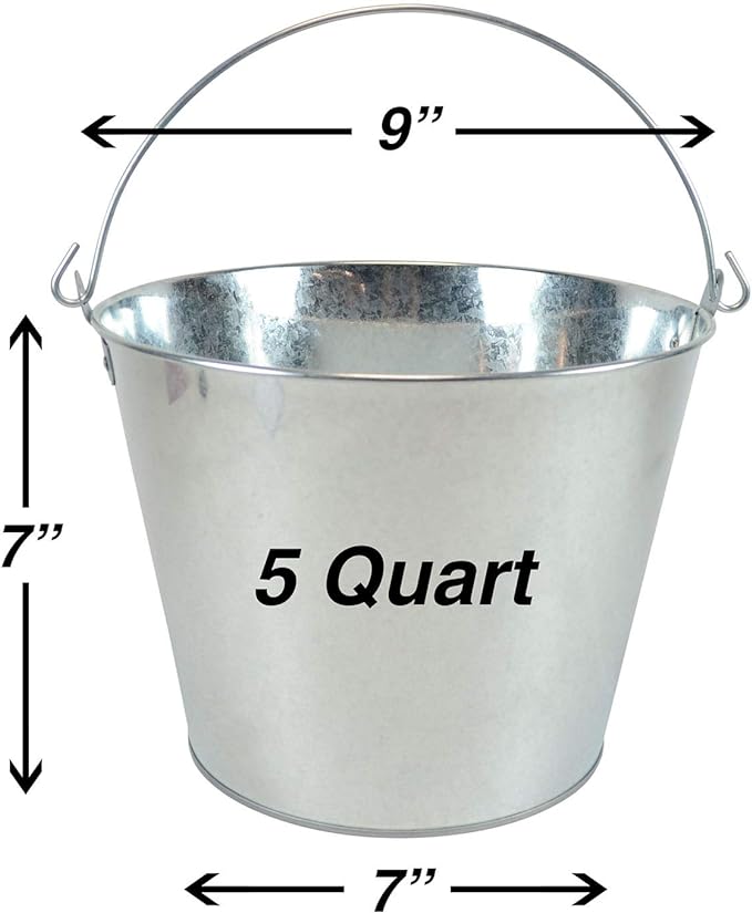 5-Quart Galvanized Pail Beer Bucket 9x9x7 inches (Pack of 1)