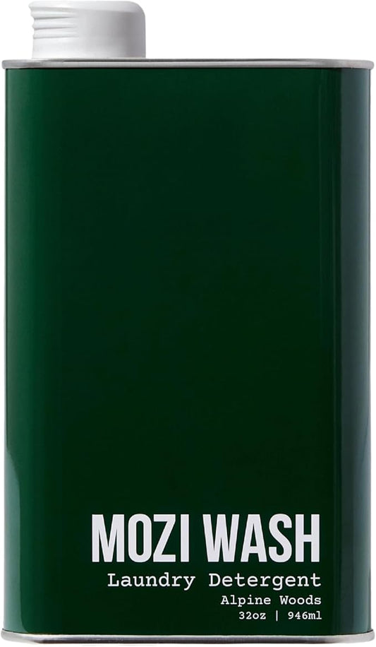 Mozi Wash Laundry Detergent Liquid, Alpine Woods- Sandalwood, Pine & Patchouli, 50+ Loads, Concentrated, Non toxic, Plant Based Enzyme Cleaners, Long Lasting Luxury Clean, Cologne Soap for Men, 32 oz