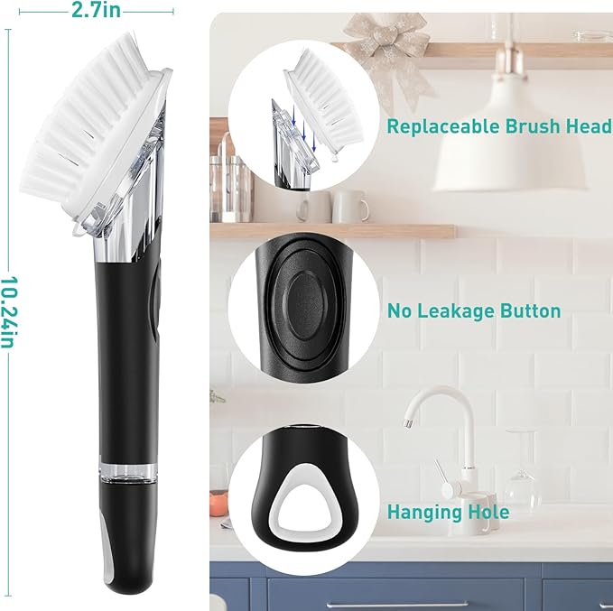 2 Pack Soap Dispensing Dish Brush, Dish Scrub Brush with Soap Dispenser, Dish Soap Brush for Dishes, Pans, Sink, Pots