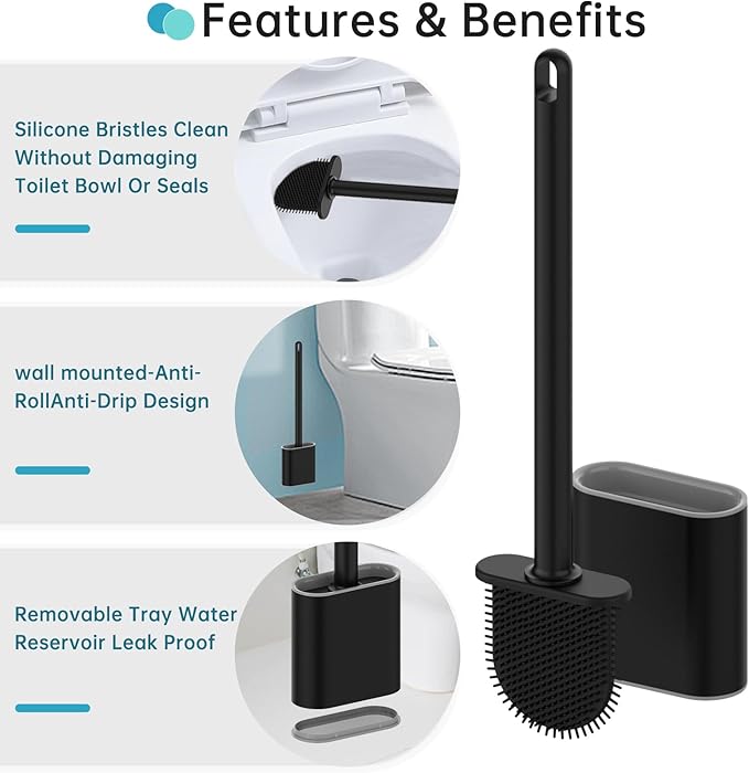 rv Essentials, RV Toilet Brush, Toilet Brush Silicone Won't Damage Toilets, Wall Mounted Toilet Brush-Anti-Roll, Anti-Drip Design, Suitable for RV Travel Trailers and Campers, Made by RVers for RVers