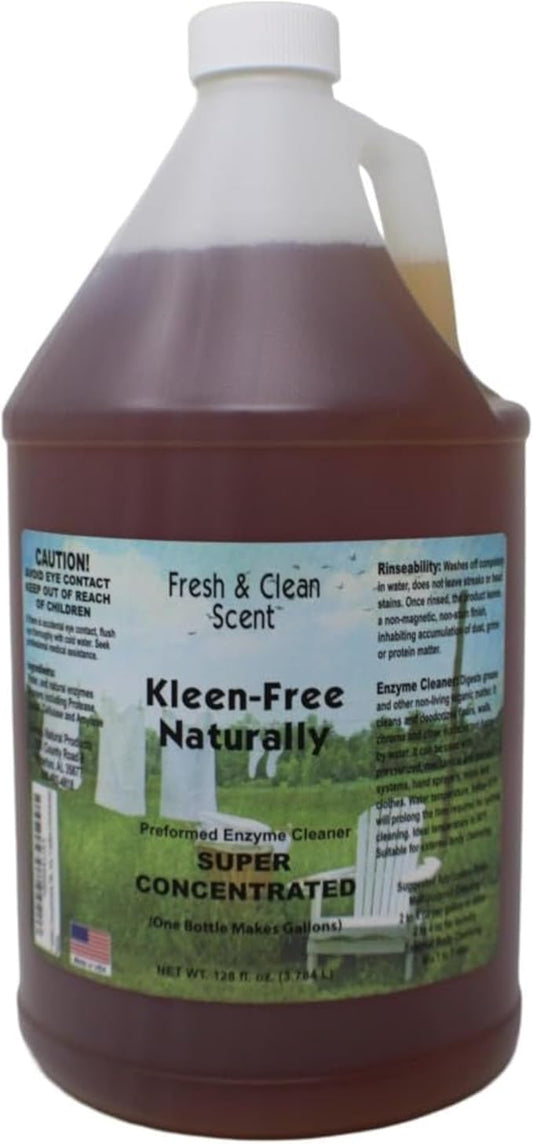 Naturally Preformed Enzyme Cleaner, Enzyme Solution, Multi-Purpose Cleaner, Laundry Additive and More - Concentrate - Fresh and Clean Scent -128oz
