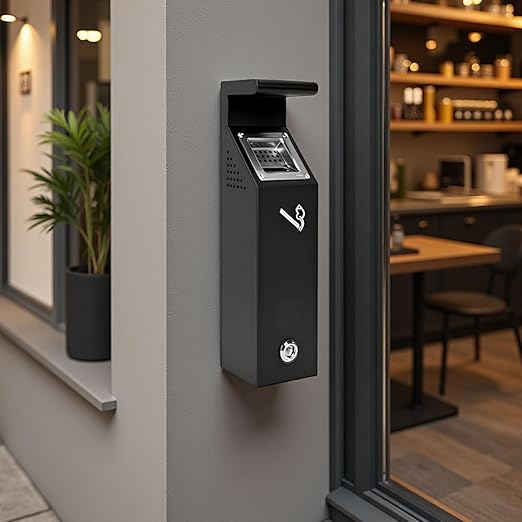 Wall-Mounted Trash Can-Stainless Steel Black Outdoor Trash Can with Lock, Suitable for Public Areas, Bars, Offices, Gardens, Restaurants