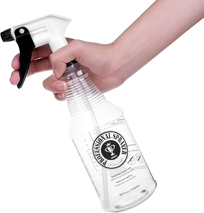 Plastic Spray Bottle (24oz 3 Pack) for Cleaning Solutions, Car Detailing Care, Planting, Pet, Clear Finish, Heavy Duty Empty Spraying Bottles Mist Water Sprayer with Measurements & Adjustable Nozzle