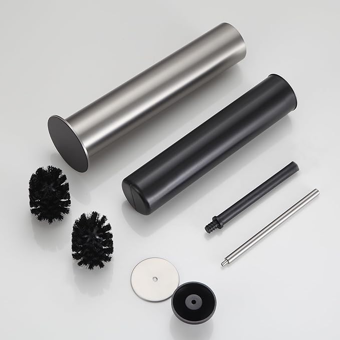 BGL Toilet Brush and Holder Set, Heavy Duty 304 Stainless Steel, Round Base and Long Handle for Bathroom Deep Cleaning, Drip-Proof, Space Saving for Storag, Stainless Steel