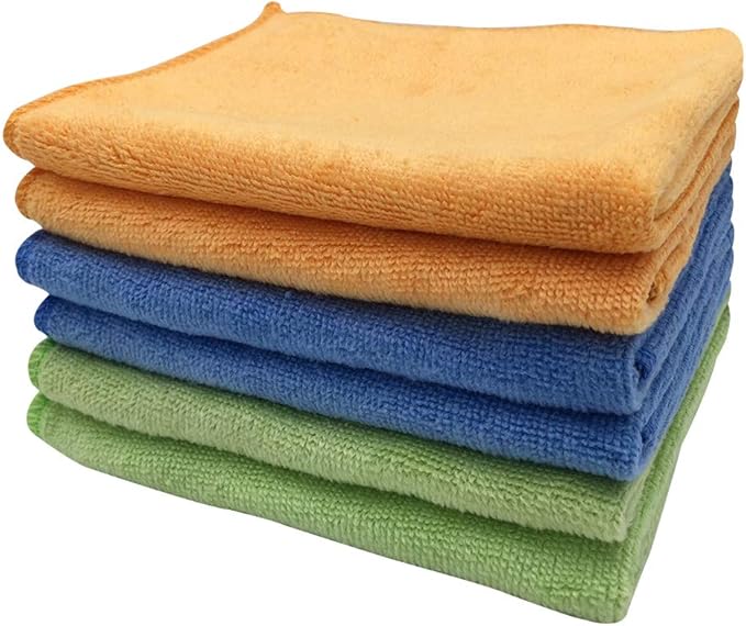 Microfiber Cleaning Cloths Softer Highly Absorbent Reusable 16"x12" Pack of 6 (Green Blue Orange) Lint Free Streak Free for House Kitchen Car Glass Stainless Steel Window