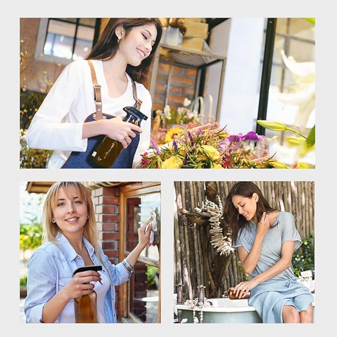 Glass Spray Bottle Kit×10 (2×16oz, 2×4oz, 6×2oz), 9×10ml Roller Bottles, Anti UV, Multi Size and Versatile, Suitable for Aromatherapy, Facial Moisturizing, Watering, etc.(Amber)