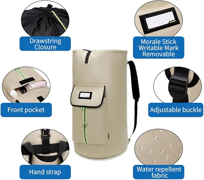 laundry bag backpack,extra-large heavy duty laundry bags,laundry backpack for college students,drawstring closure (Khaki laundry bag)