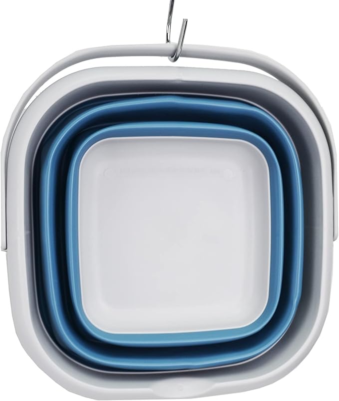 SAMMART 8.5L (2.2 Gallon) Collapsible Square Bucket with Handle and Lid. Size 31x31cm (Grey/Steel Blue, 1)