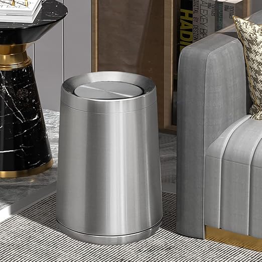 8L/2.1GAL Brass Garbage can，Brushed Nickel Bathroom Trash can with Lid,Stainless Steel,Samll Wasebasket for Bathroom,Powder Room,Bedroom,Laundry Room (silver-32-8l)