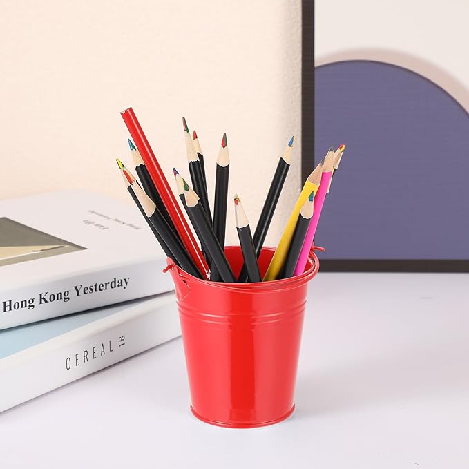 Mini Metal Buckets with Handles Galvanized Buckets 3.15 Inch Mini Container Pails for Metal Tin Plant Holder Pail for Wedding Decoration Party Favor(Red,28 Pcs)