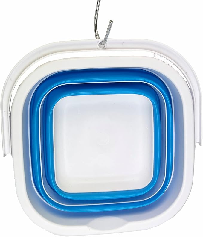 SAMMART Collapsible Rectangular Cleaning Bucket 5L (1.3 Gallon)- Foldable Camping Beach Sand Water Pot Pail- Portable Space Saving Tub for Household, Outdoor Car Washing (Grey + Sky Blue (Set of 2))