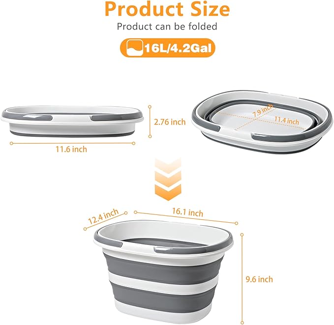 Large Collapsible Bucket 4.2 Gallon (16L) for House Cleaning, Camping, and More - Space Saving, Multiuse Water Bucket for Cleaning Mop - Lightweight and Portable (Blue)