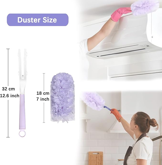 30 Pack Duster Refills Compatible with S wiffer Dusters, Multi Surface 360° Heavy Duty Duster Refills with 4X Fluffy Fiber, Dust Removal Tools Refill Replacenments Cleaning Dusters W/ 2 Handles