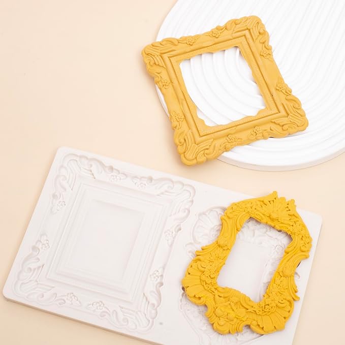 Baroque Photo Frame Silicone Mold, European Relief Scroll Frame Fondant Mold, for Baroque Cake Decoration, Modeling Clay, Resin Crafts, Desktop Ornaments, Reusable