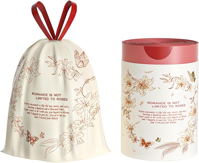 13 Gallon Trash Bags Drawstring, 50 Count Tall Kitchen Trash Bags, Sturdy Large Trash Bags, Lily Printed Garbage Bags 13 Gallon Tall Kitchen, Tear Resistant Kitchen Garbage Bags for Kitchen