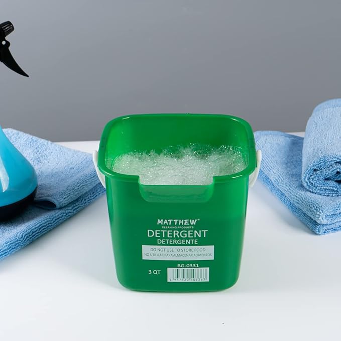 Matthew Detergent and Sanitizing Cleaning Bucket 3 Quart Plastic Pail,Set of 6 Square Containers,Built-in Spout w/Handle,Wash Rinse Sanitize Handwash Bucket for Home Office Commercial (Red&Green)