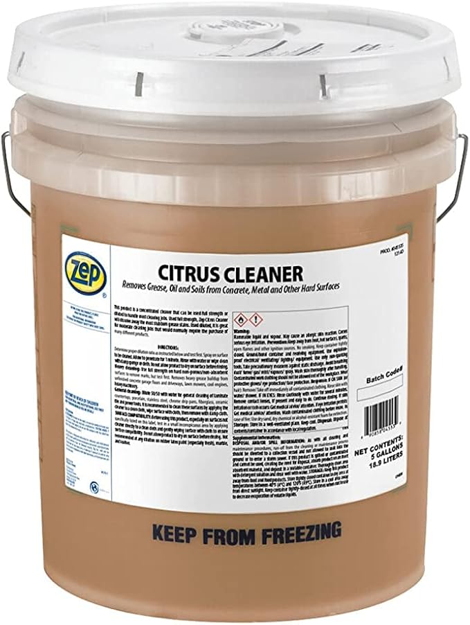 Zep Citrus Cleaner and Degreaser - 5 Gallon (1 Unit) 45535 - Concentrated, Removes Grease, Grime, Oil and Soils from Concrete, Metal and Other Hard Surfaces