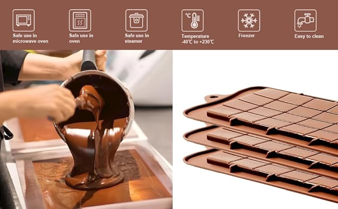 Silicone Break-Apart Chocolate, Food Grade Non-Stick Protein and Energy Bar Mold (Chocolate Bar Mold Set of 3) (3)
