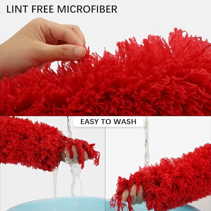 DELUX Microfiber Feather Duster Extendable Cobweb Duster with 100 inches Extra Long Pole, Bendable Head & Scratch-Resistant Hat for Cleaning Ceiling Fan, High Ceiling, Blinds, Furniture & Cars Red