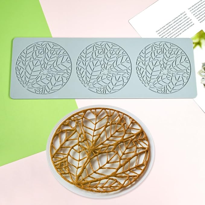 TUKE Silicone Tuile Mold Ring Leaf Molds Silicone Fondant Tuile Molds Leaves Hollow 3D Chocolate Candy Lace Silicone Molds for Baking, Sugar Craft Dessert Cupcake (Leaf H_13x4.52x0.12inch)