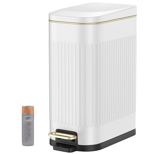 BETHEBEST Bathroom Trash Can with Lid,4 Gallon /15L Rectangular Garbage Can with Removable Inner Wastebasket,Soft Close, Step Stainless Steel Trash Can for Bathroom,Kitchen,Office(White)