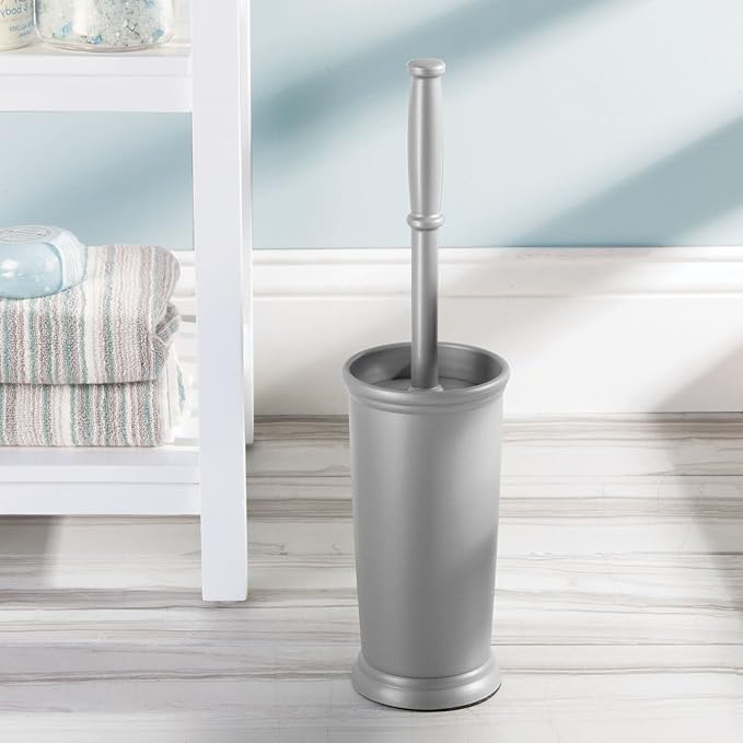 mDesign Toilet Bowl Brush and Holder - Covered Bathroom Toilet Brush - Standing Toilet Bowl Scrubber in Modern Holder - Compact, Space Saving, Deep Cleaning Brush for Toilet - Hyde Collection - Gray