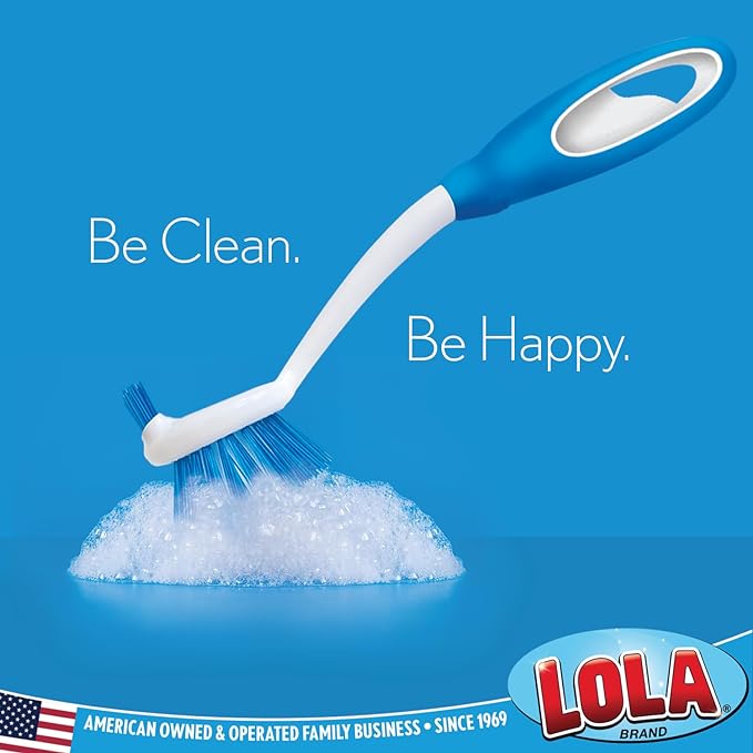 Dish Brush Scrubber for Kitchen, by LOLA, Has Stiff Bristles & Food Scraper, Comfort No-Slip Grip Handle, Safe for Non-Stick & Coated Cookware, 4 Pack